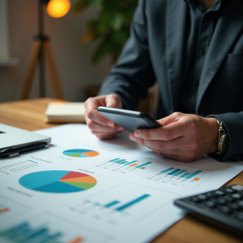 An overview of a person calculating their budget with tools and charts.