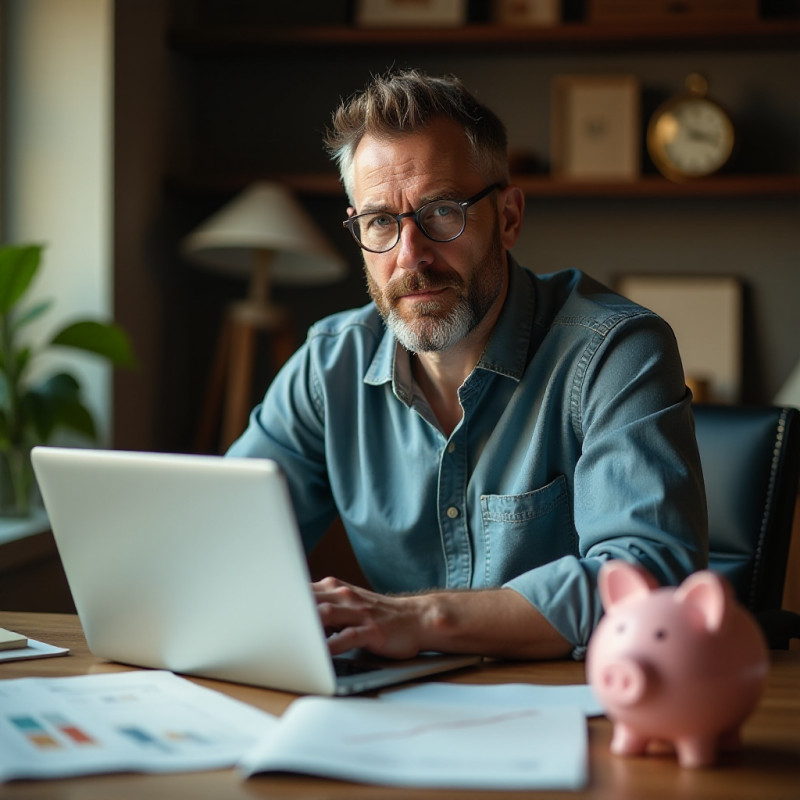 A man analyzing his financial assets at a desk.